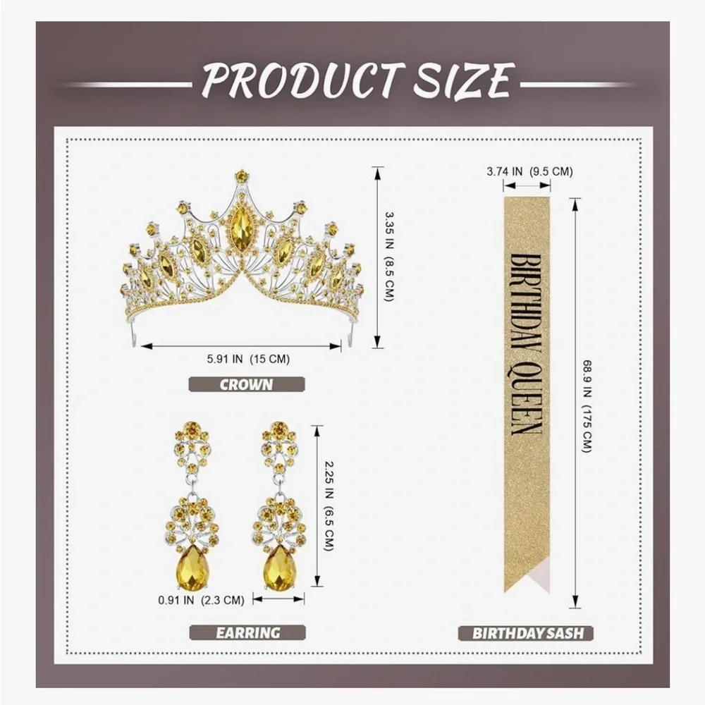Gold Birthday Queen Tiara and Sash Set 064